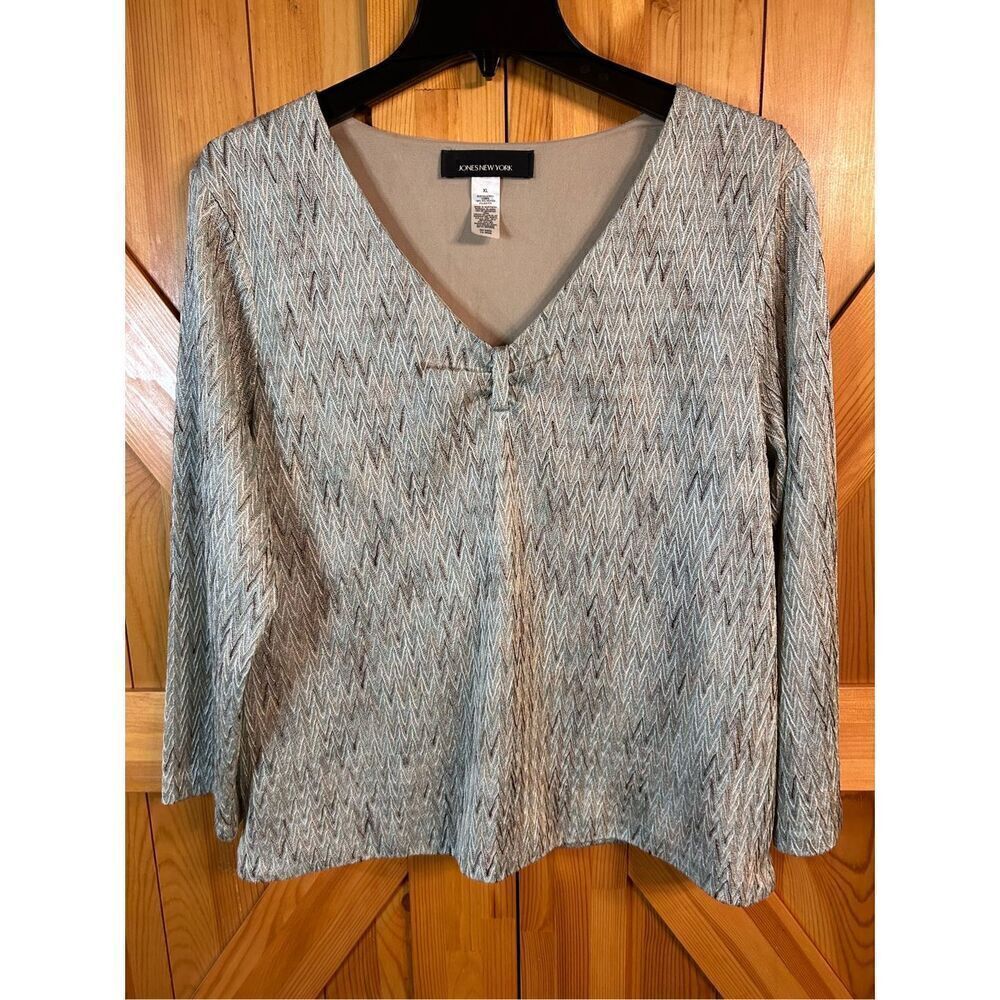 JONES NEW YORK Blouse Top XL 3/4 sleeve Gathered Chest XL (4032)